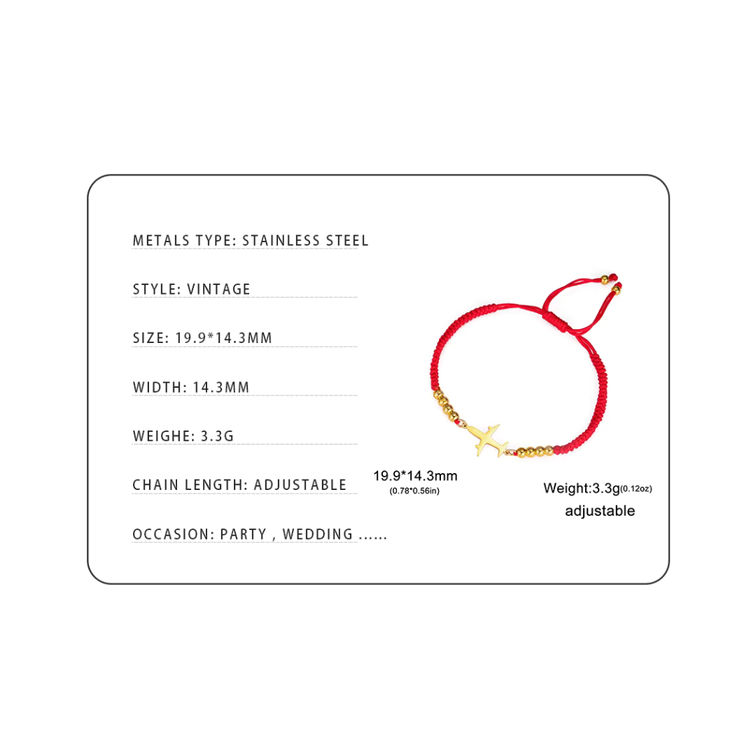 PULSERA - Cuerda Roja Avión Dorado