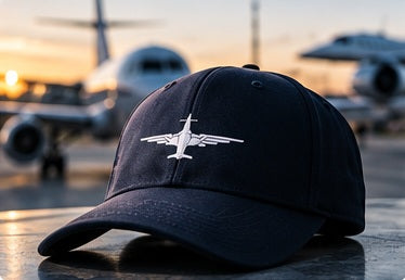 Gorra de piloto en una pista de aeropuerto