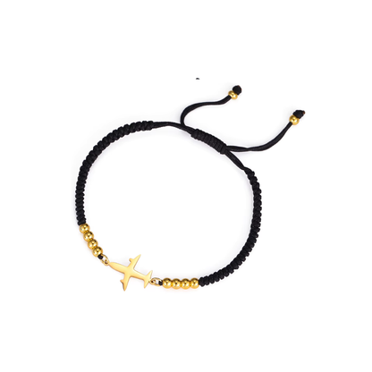 PULSERA - Cuerda Negra Avión Dorado