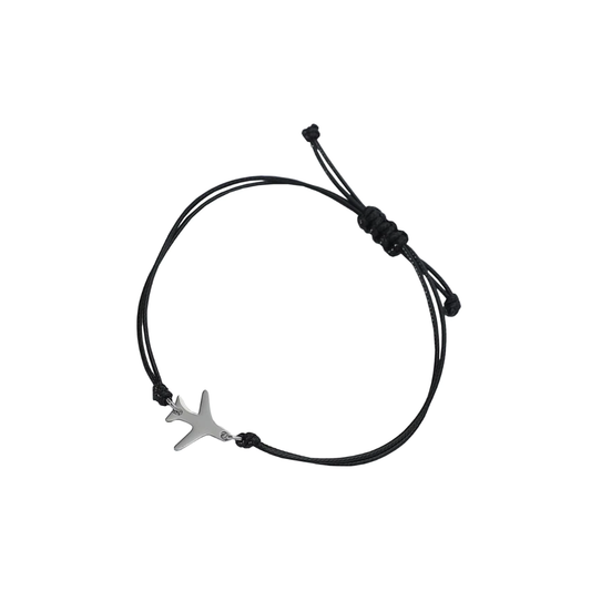 PULSERA - Cuerda Negra Avión Plateado