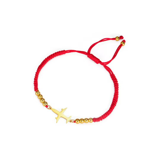 PULSERA - Cuerda Roja Avión Dorado